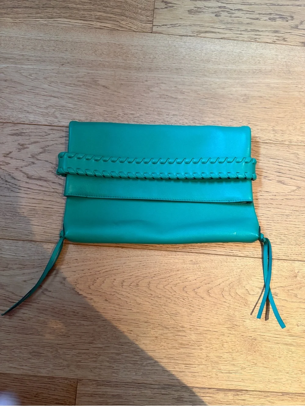 Chloe Emerald Green Braided-Trim Leather Clutch